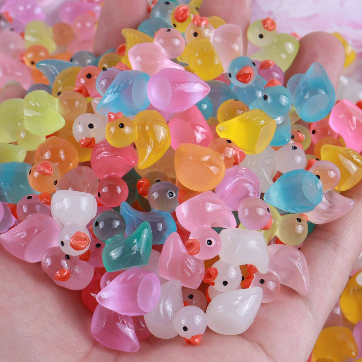 10 pcs Mini Miniature Luminous Resin Ducks Glow In The Dark 
